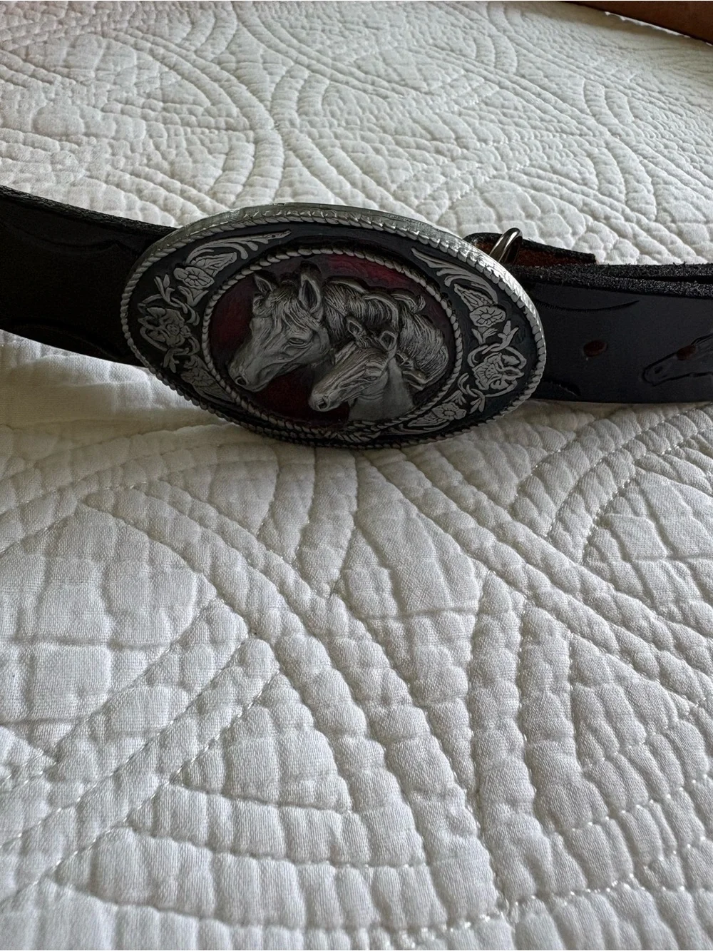 Women's Leather Belt with Horsehead Buckle 53”